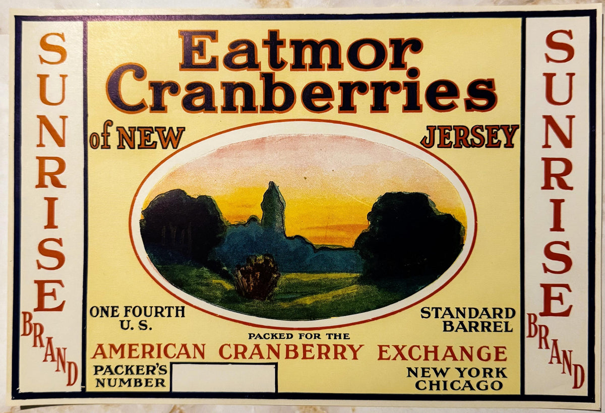 Antique Vintage 1920s Sunrise Eatmor Cranberries Barrel Label ✨ NY, NJ, CHI