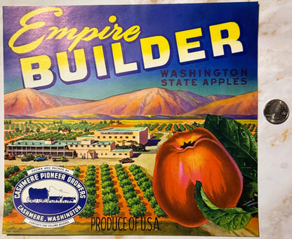 Vintage 1950s Empire Builder Apples Crate Label 🍎 Cashmere, WA, Unique Americana!