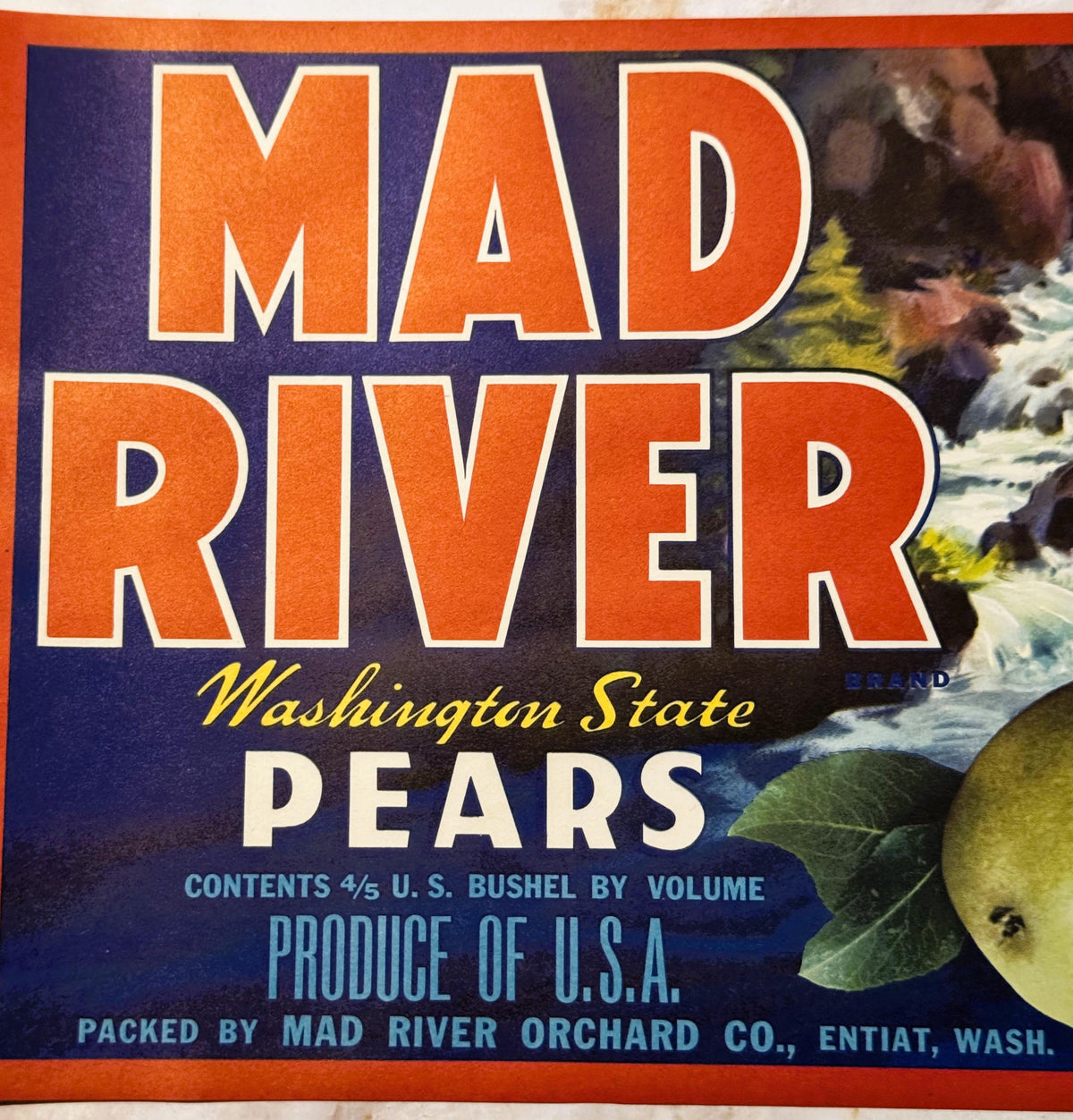 Vintage 1950s Mad River Pears Crate Label - Washington Memorabilia 🍎