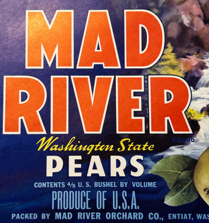 Vintage 1950s Mad River Pears Crate Label - Washington Memorabilia 🍎