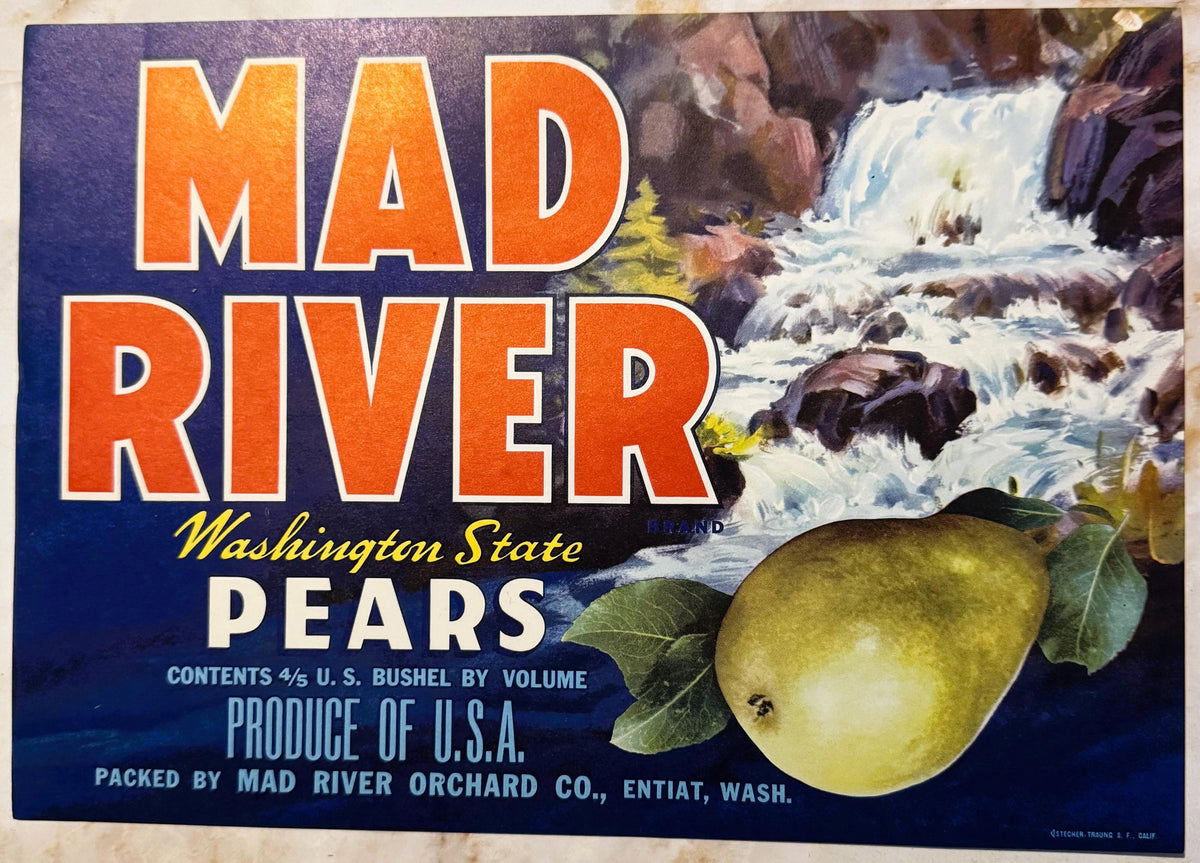 Vintage 1950s Mad River Pears Crate Label - Washington Memorabilia 🍎