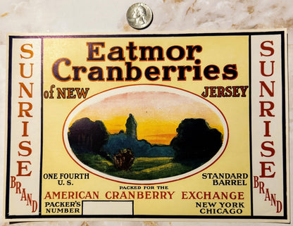 Antique Vintage 1920s Sunrise Eatmor Cranberries Barrel Label ✨ NY, NJ, CHI