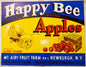 Vintage 1940s Happy Bee Brand Apples Crate Label 🐝 — Packed by Oliver Cosman, Mt. Airy Fruit Farm, Newburgh NY