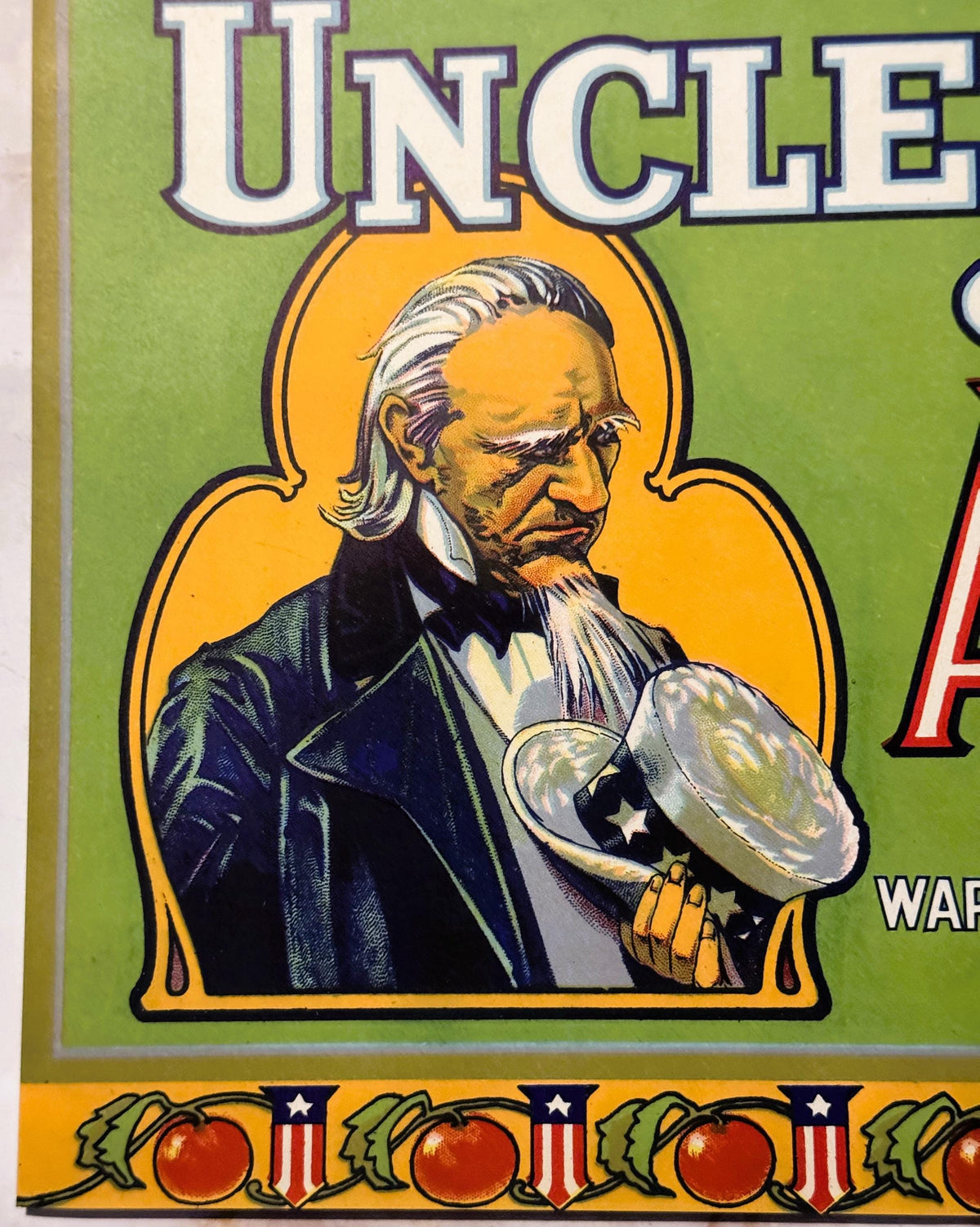 Antique 1920s Uncle Sam Brand Yakima Valley Apples Crate Label — Wapato Fruit & Cold Storage Co., Wapato WA