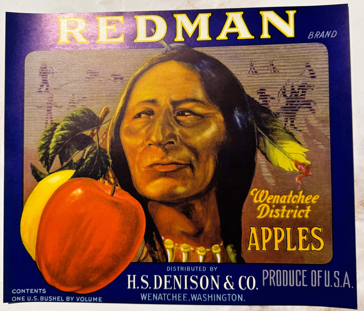 Antique 1930s Redman Brand Wenatchee District Apples Crate Label 🍎 — H. S. Denison & Co., Wenatchee WA