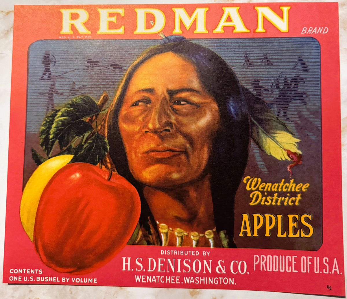 Antique 1930s Redman Brand Wenatchee District Apples Crate Label 🍎 — H. S. Denison & Co., Wenatchee WA