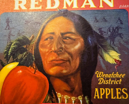 Antique 1930s Redman Brand Wenatchee District Apples Crate Label 🍎 — H. S. Denison & Co., Wenatchee WA