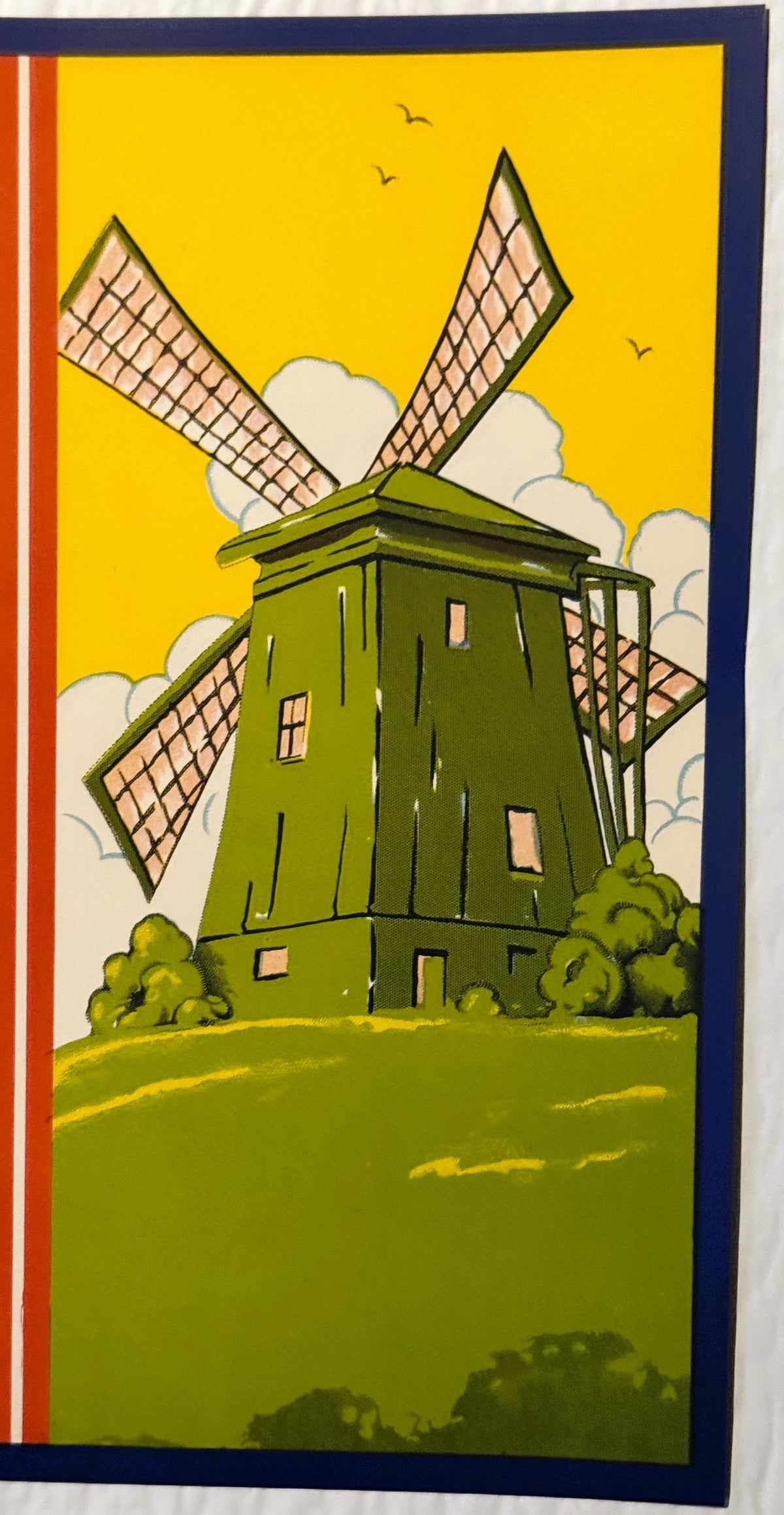 Vintage 1940s Green Mill Orange Crate Label Rustic Dutch Windmill