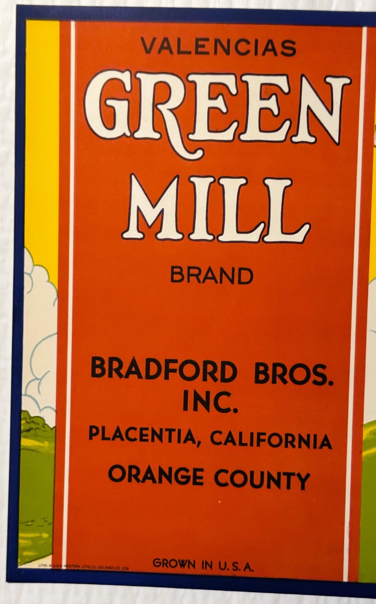 Vintage 1940s Green Mill Orange Crate Label Rustic Dutch Windmill