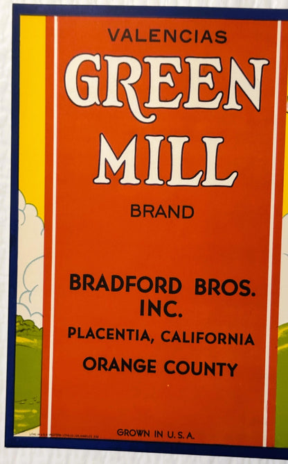 Vintage 1940s Green Mill Orange Crate Label Rustic Dutch Windmill
