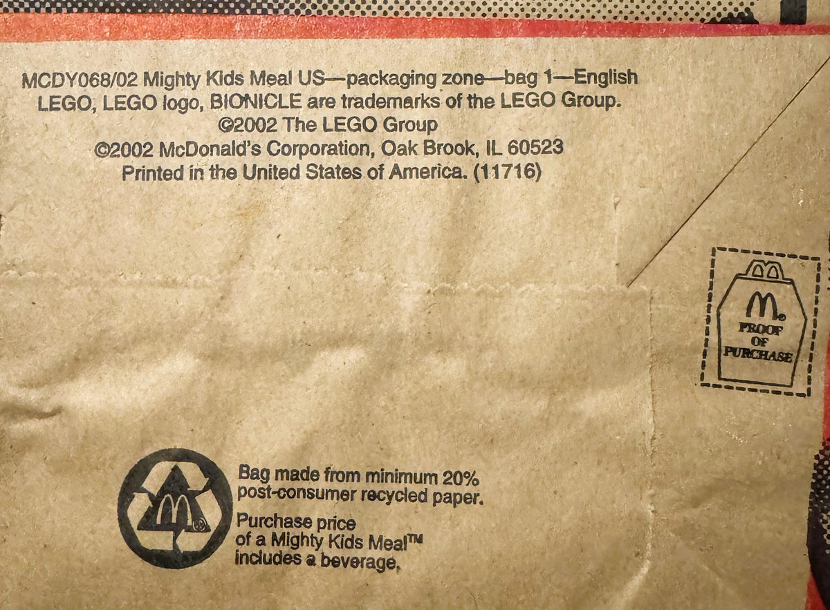 Vintage Bionicle Mighty Kids Meal Bag 🧱 McDonald's LEGO Bohrok Card Pack NOS 2002