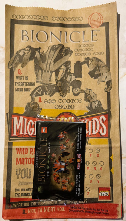 Vintage Bionicle Mighty Kids Meal Bag 🧱 McDonald's LEGO Bohrok Card Pack NOS 2002