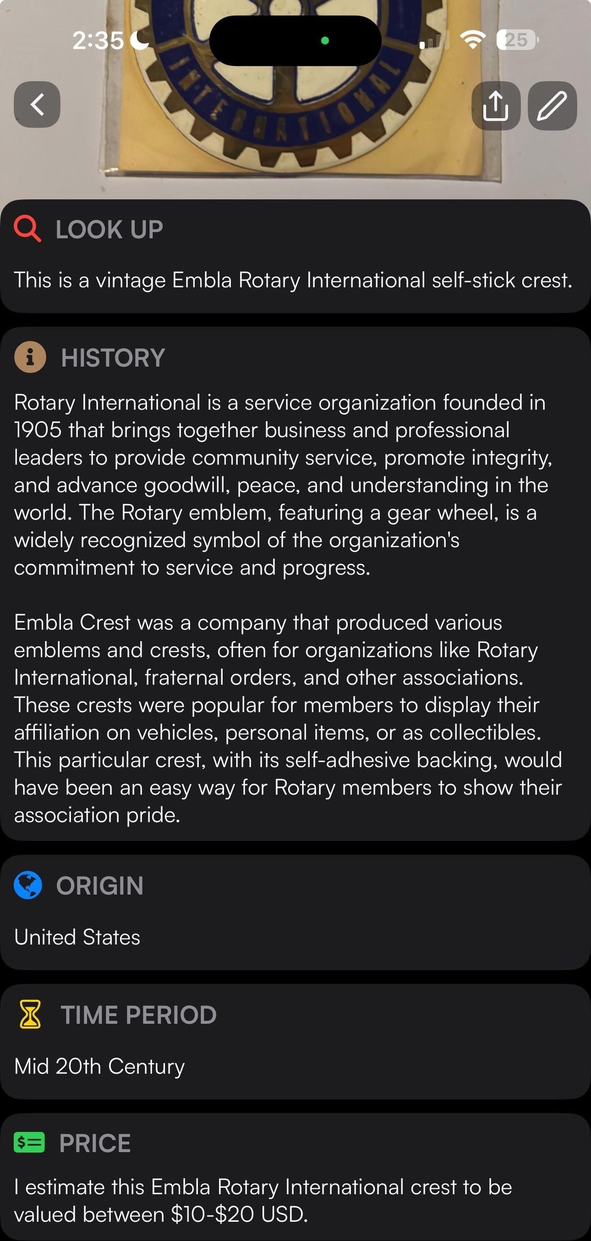 Vintage 1960s Rotary International Embla Crest Decal Discovered