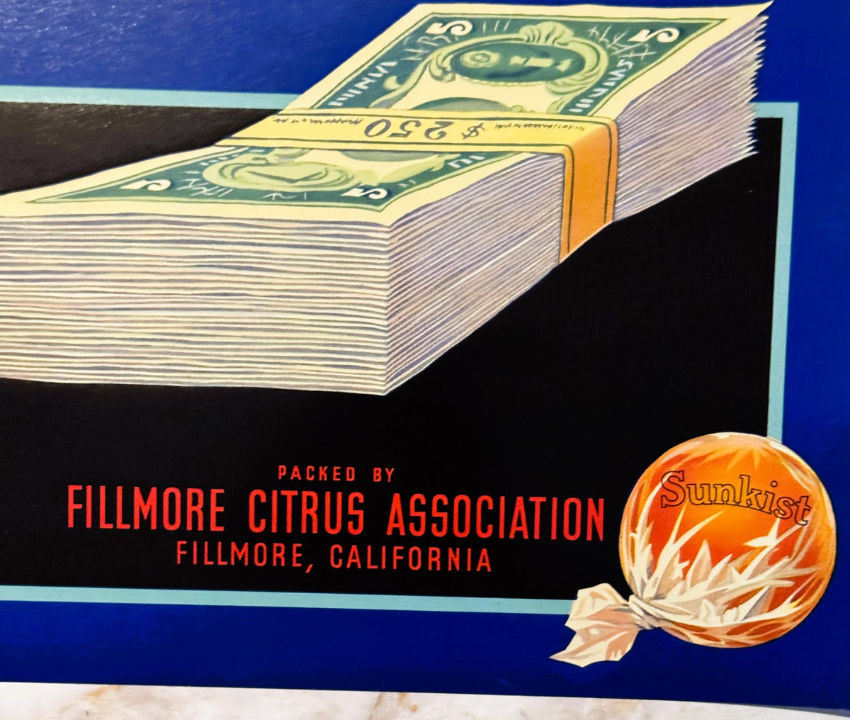 Antique 1930s Legal Tender Brand Valencias Crate Label — Sunkist, Fillmore Citrus Association, California
