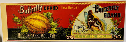 Antique 1890s Butterfly Boston Squash Can Label ✨ Westernville, Oneida County, NY