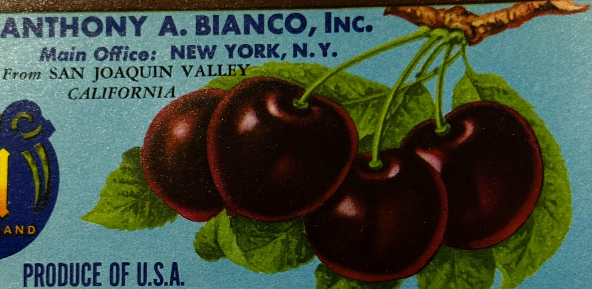 Vintage 1940s William Tell Cherries Crate Label 🍒 San Joaquin Valley CA NOS
