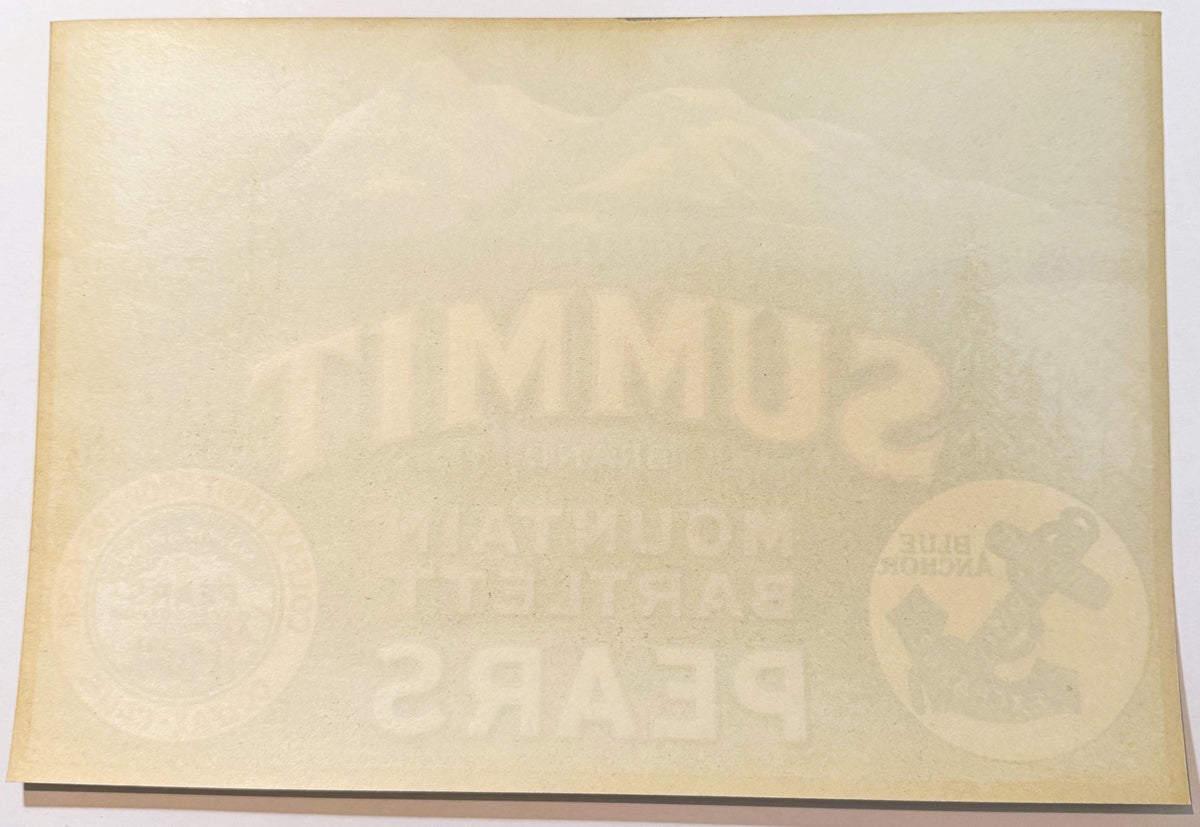 Antique 1930s Summit Brand Mountain Bartlett Pears Crate Label — Colfax Fruit Growers Assn., Blue Anchor, Placer & Nevada Counties