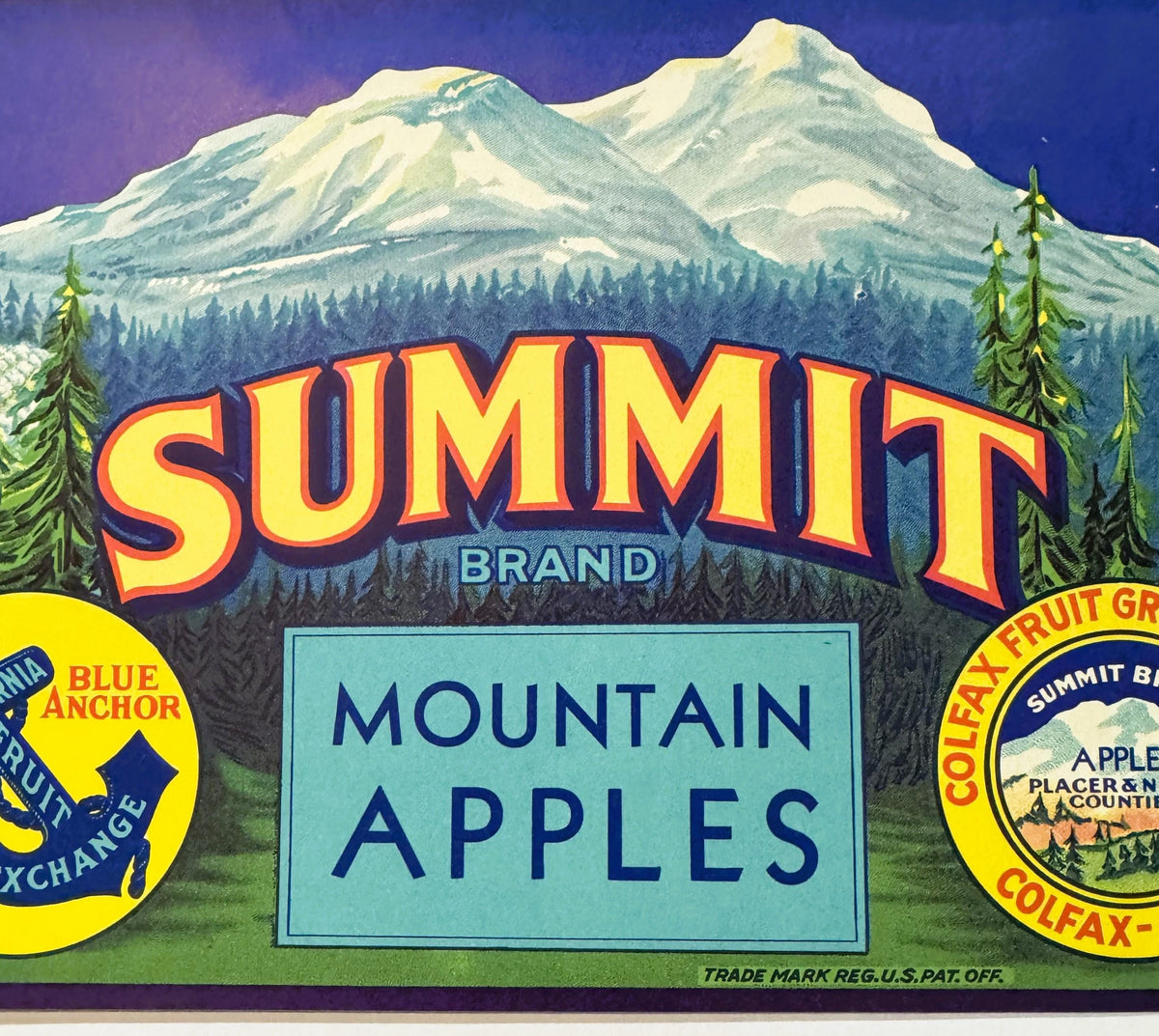 Antique Vintage 1930s Summit Mountain Apples Crate Label 🍎 Colfax, CA, Snow Pack!