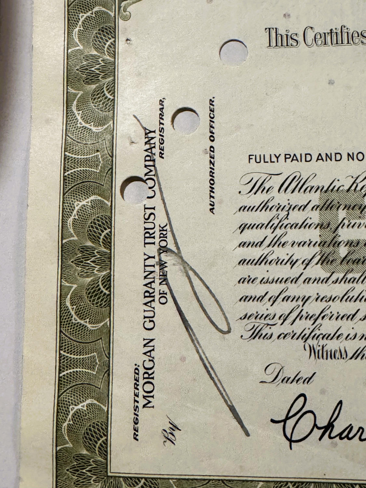 Vintage Atlantic Refining Company Stock Certificate from the 1950s - 1960s