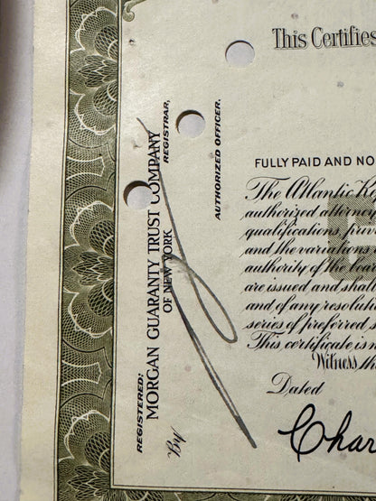 Vintage Atlantic Refining Company Stock Certificate from the 1950s - 1960s