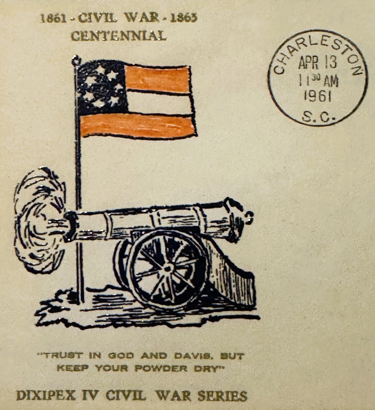 Vintage 1961 Civil War Centennial Series Keep Your Powder Dry Cover Stamped Envelope ✉️