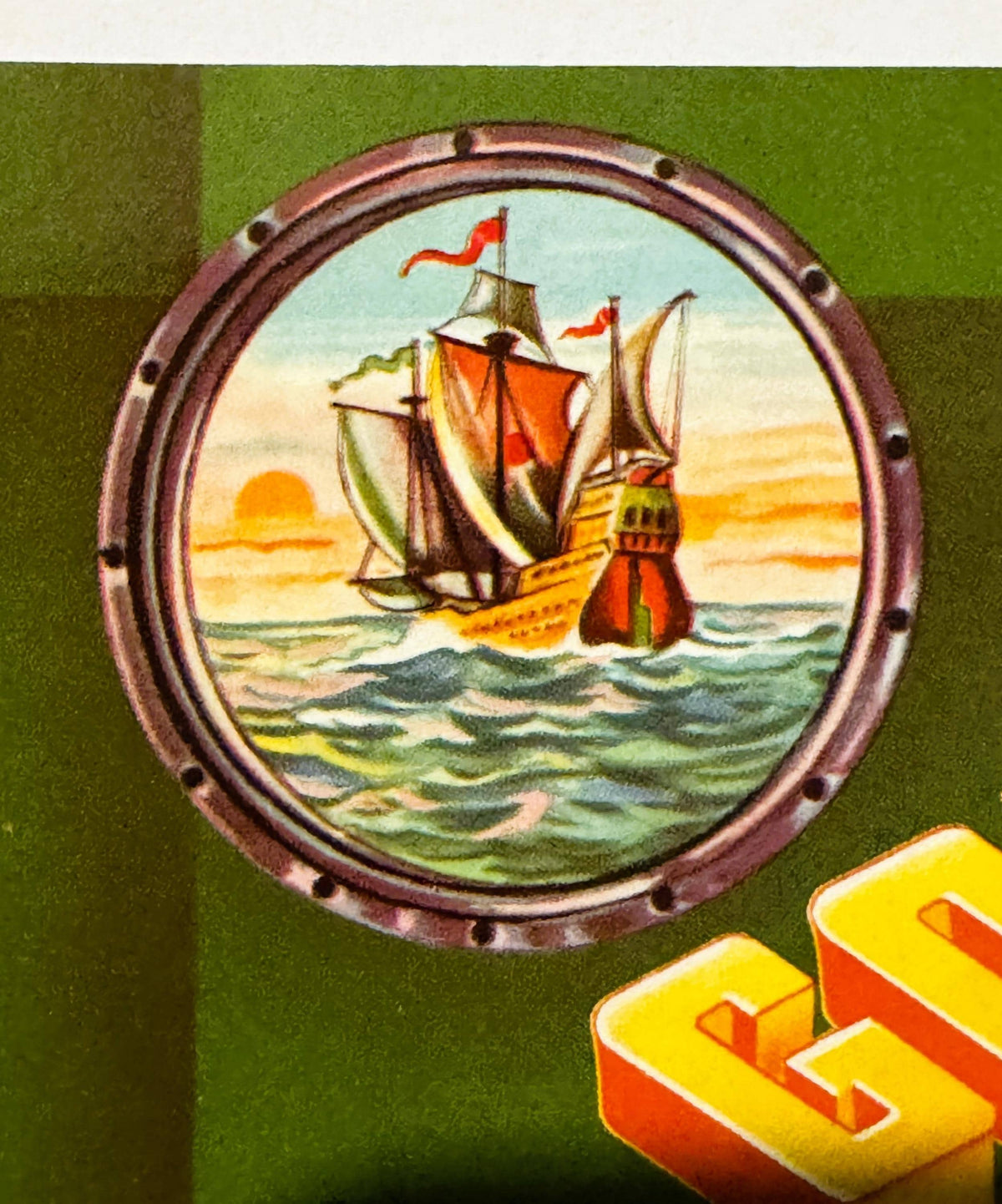 Vintage 1970s Golden Cargo Celery Crate Label 🚢 Oxnard, Los Angeles CA, Nautical Ship Design
