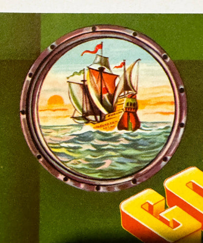 Vintage 1970s Golden Cargo Celery Crate Label 🚢 Oxnard, Los Angeles CA, Nautical Ship Design