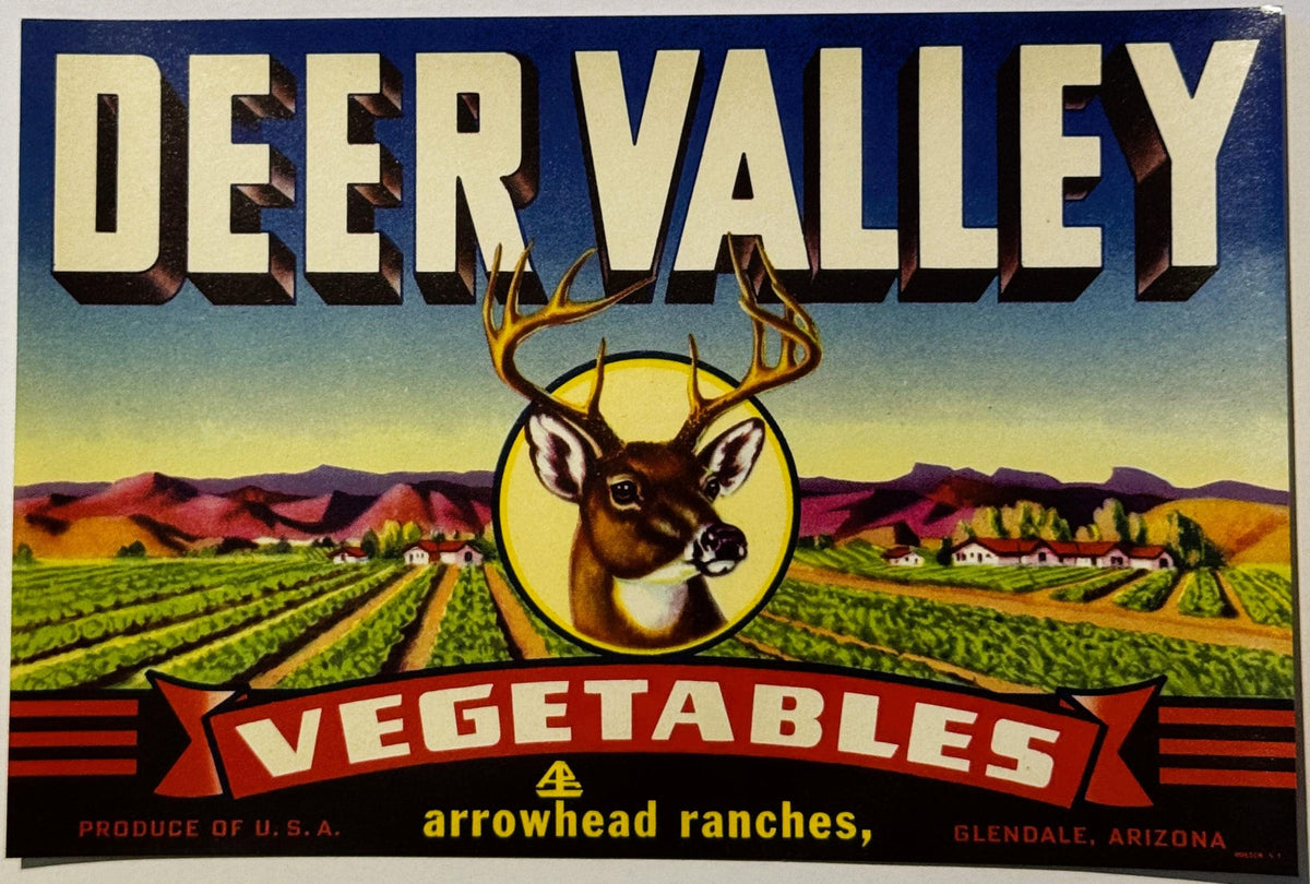 Vintage 1950s Deer Valley Crate Label 🍎 Glendale, AZ, Neat History Mafia Farmers?