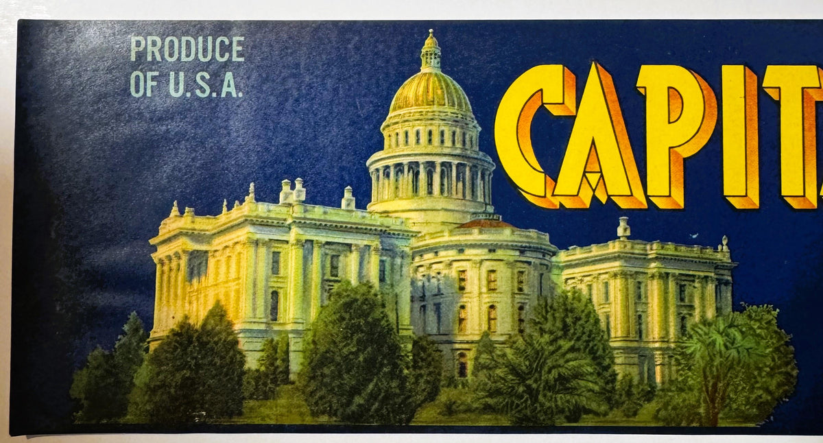 Vintage 1940s Capital Pak Crate Label from Sacramento, California