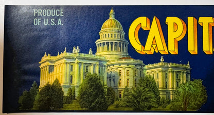 Vintage 1940s Capital Pak Crate Label from Sacramento, California