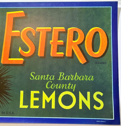 Vintage 1950s Estero Lemons Crate Label from Santa Barbara County