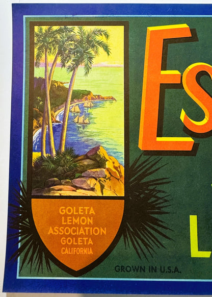 Vintage 1950s Estero Lemons Crate Label from Santa Barbara County