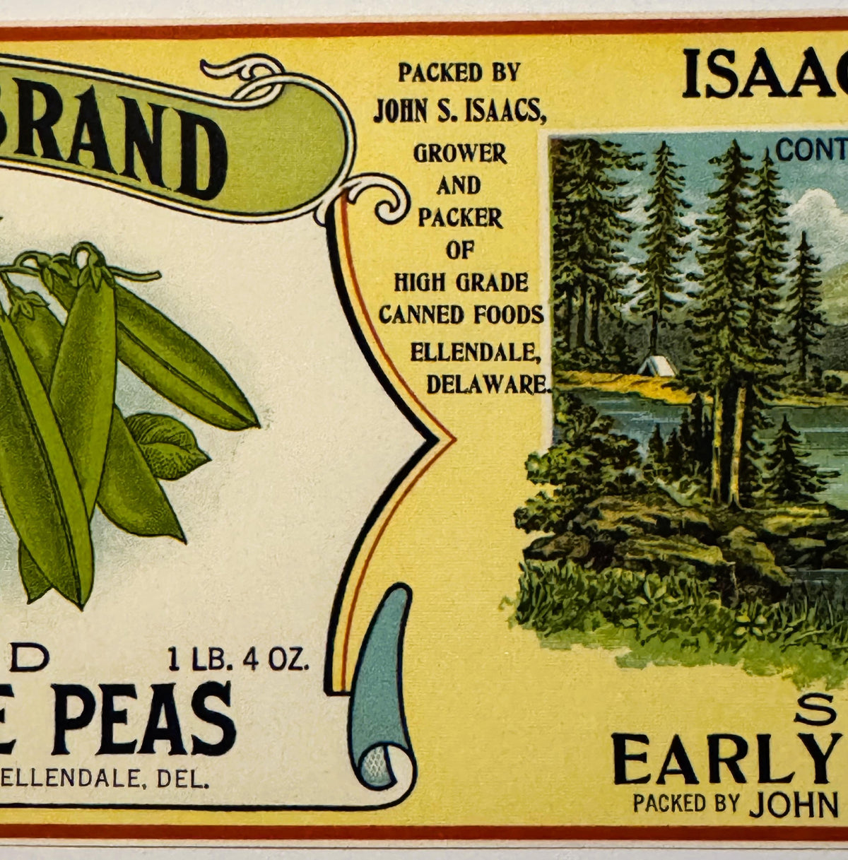 Antique 1930s Isaacs Can Label 🍺 Ellendale, DE, American Historic Success Story!