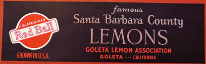 Antique 1930s Schooner Brand Lemons Crate Label — Goleta Lemon Association, Santa Barbara County CA