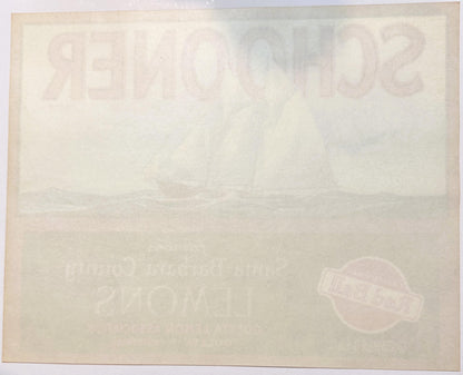Antique 1930s Schooner Brand Lemons Crate Label — Goleta Lemon Association, Santa Barbara County CA