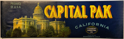 Vintage 1940s Capital Pak Crate Label from Sacramento, California