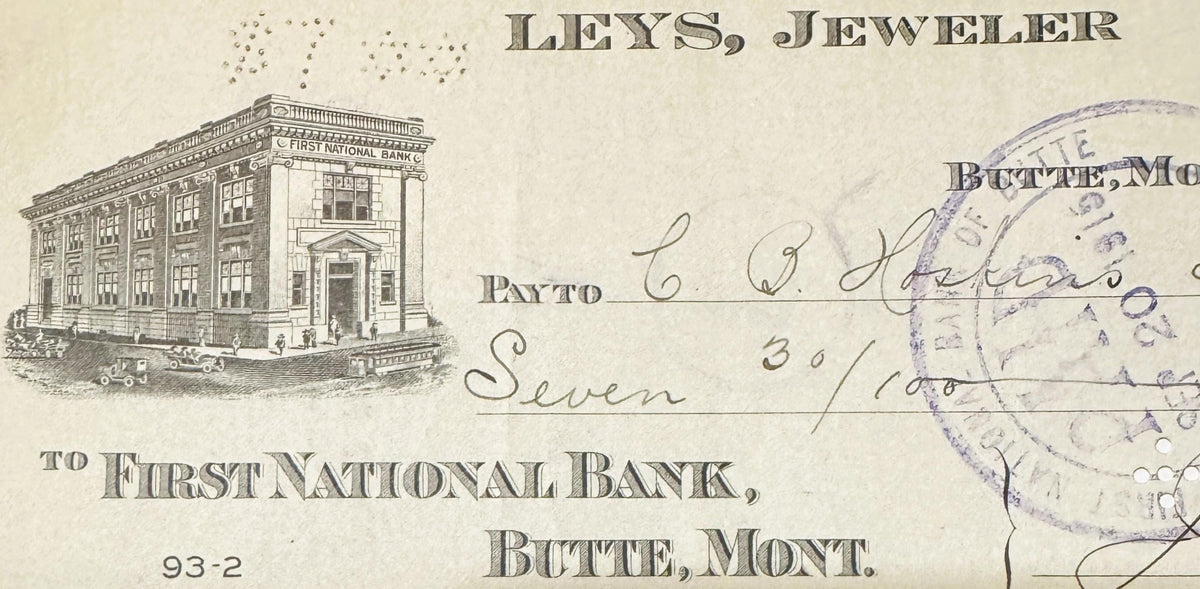 Antique 1910s Leys Jeweler Check | Butte Montana Mining Boomtown Ephemera 🪙