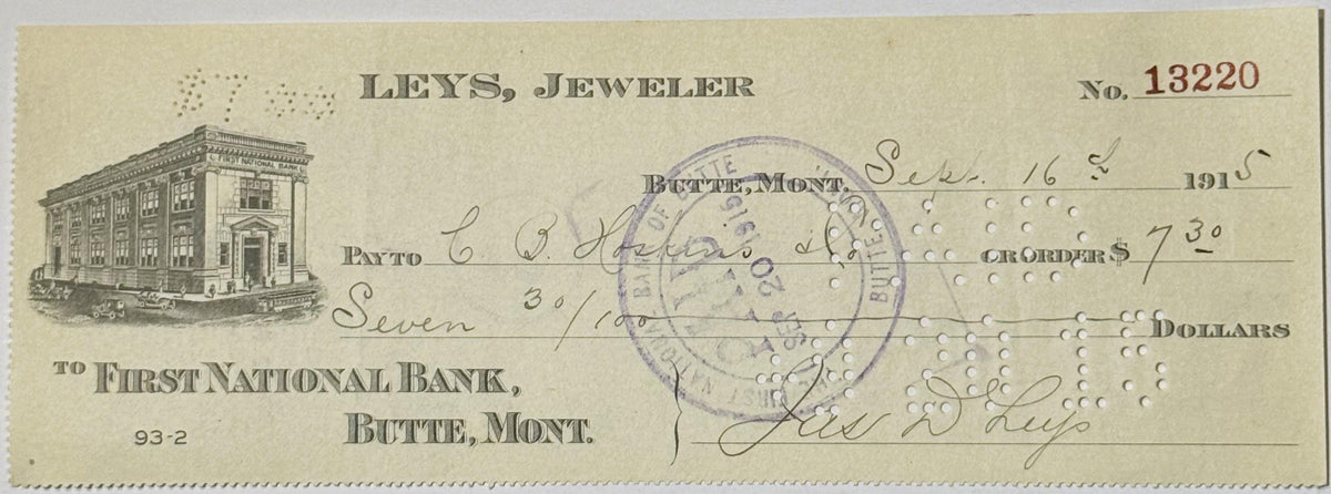 Antique 1910s Leys Jeweler Check | Butte Montana Mining Boomtown Ephemera 🪙