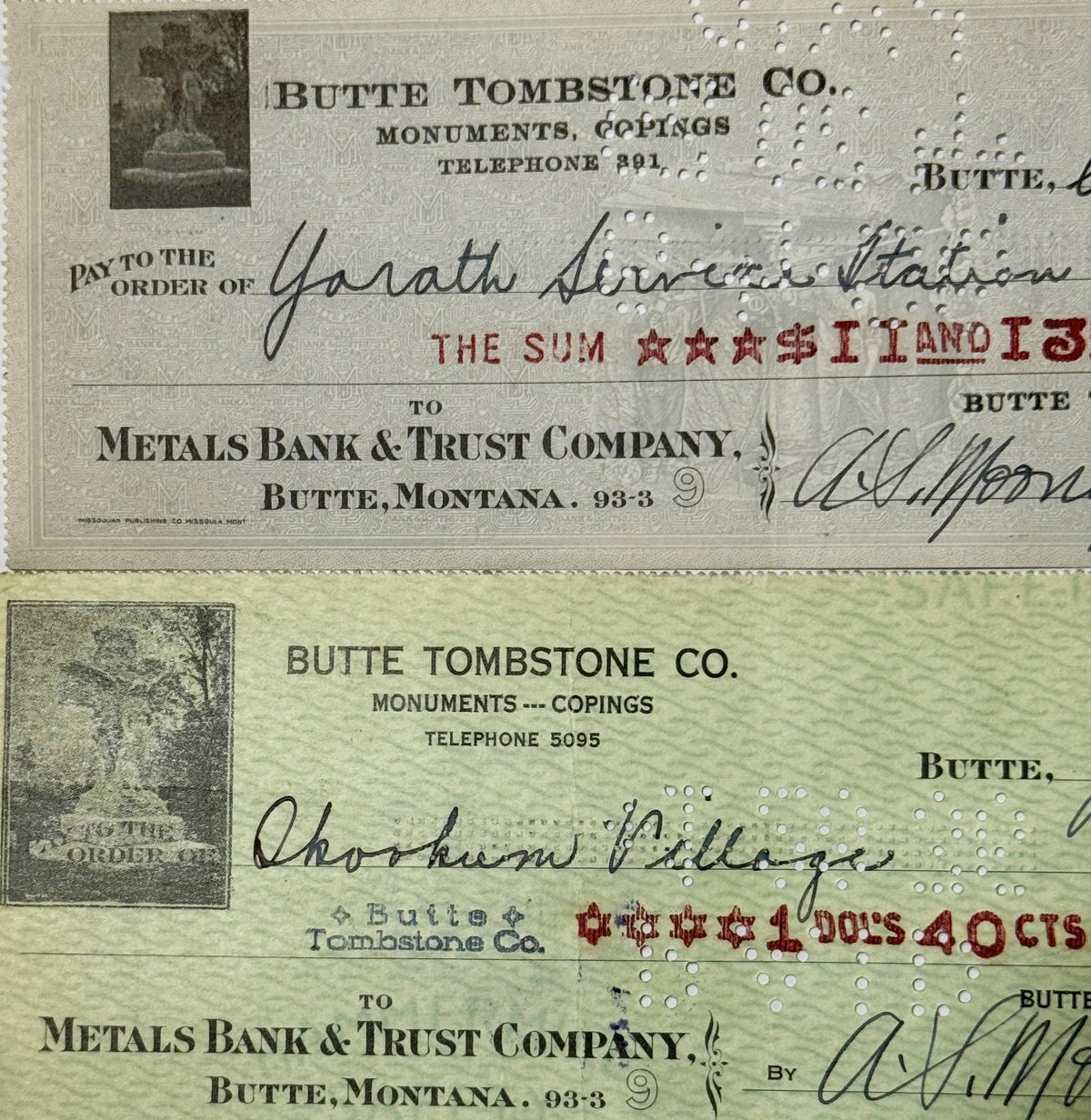 Antique Butte Tombstone Company Check | 1920s–1930s Montana Mining Boomtown Ephemera ✨
