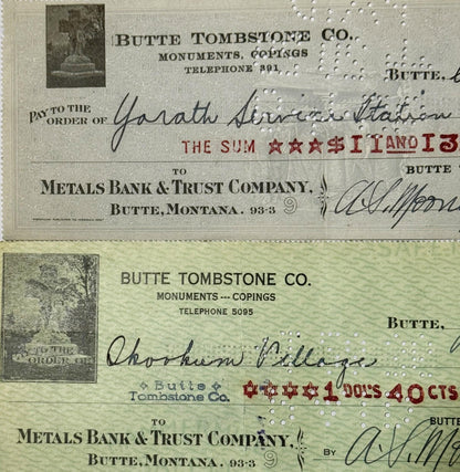 Antique Butte Tombstone Company Check | 1920s–1930s Montana Mining Boomtown Ephemera ✨