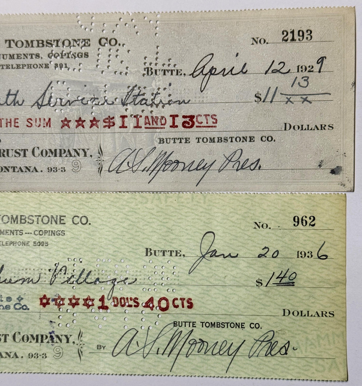 Antique Butte Tombstone Company Check | 1920s–1930s Montana Mining Boomtown Ephemera ✨
