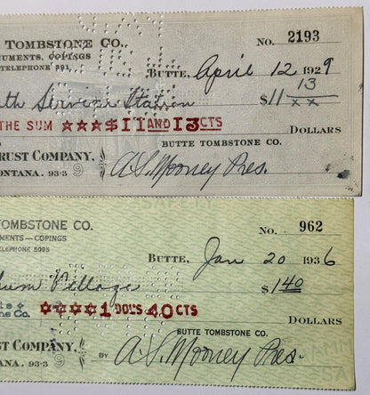 Antique Butte Tombstone Company Check | 1920s–1930s Montana Mining Boomtown Ephemera ✨