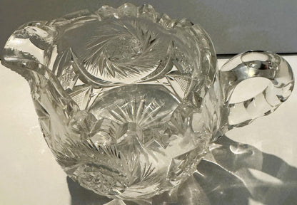 Antique American Brilliant Cut Glass Creamer 📌 Pinwheel & Hobstar, Unsigned ABP, Choice of Two Silhouettes c 1900-1915