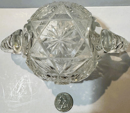 Antique American Brilliant Cut Glass Two-Handled Sugar Bowl ✨ Gilded Age 1876-1915