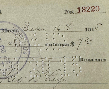 Antique 1910s Leys Jeweler Check | Butte Montana Mining Boomtown Ephemera 🪙