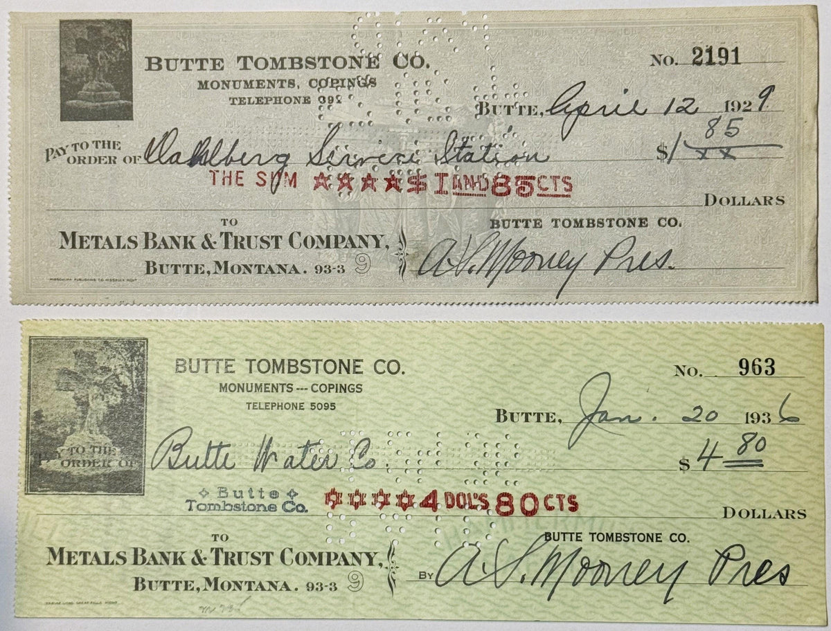 Antique Butte Tombstone Company Check | 1920s–1930s Montana Mining Boomtown Ephemera ✨