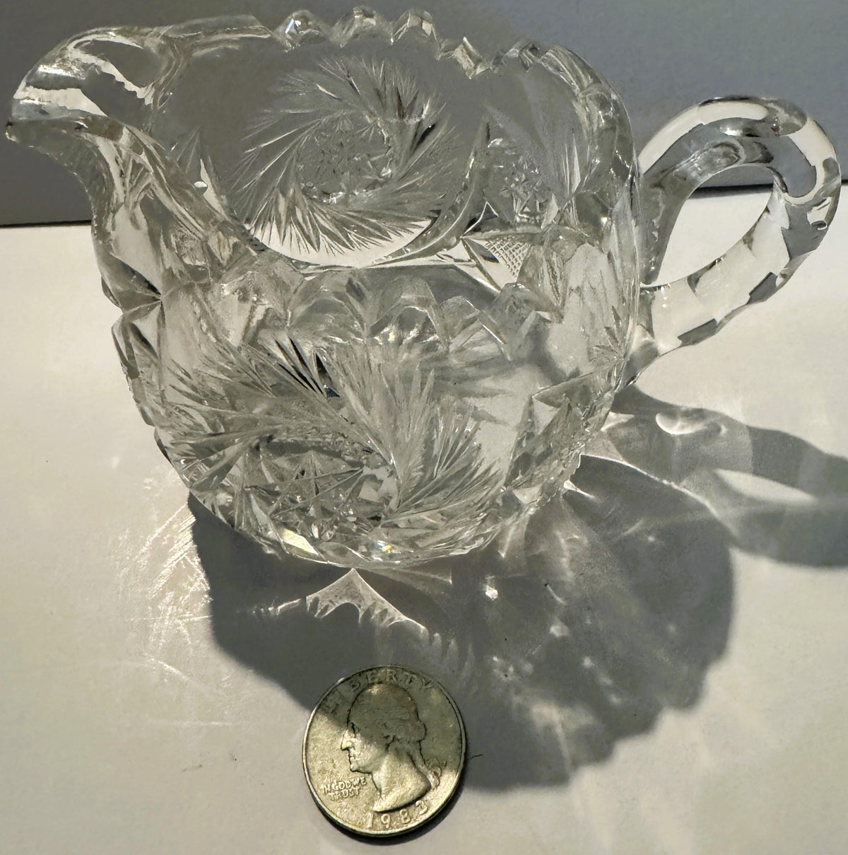 Antique American Brilliant Cut Glass Creamer 📌 Pinwheel & Hobstar, Unsigned ABP, Choice of Two Silhouettes c 1900-1915