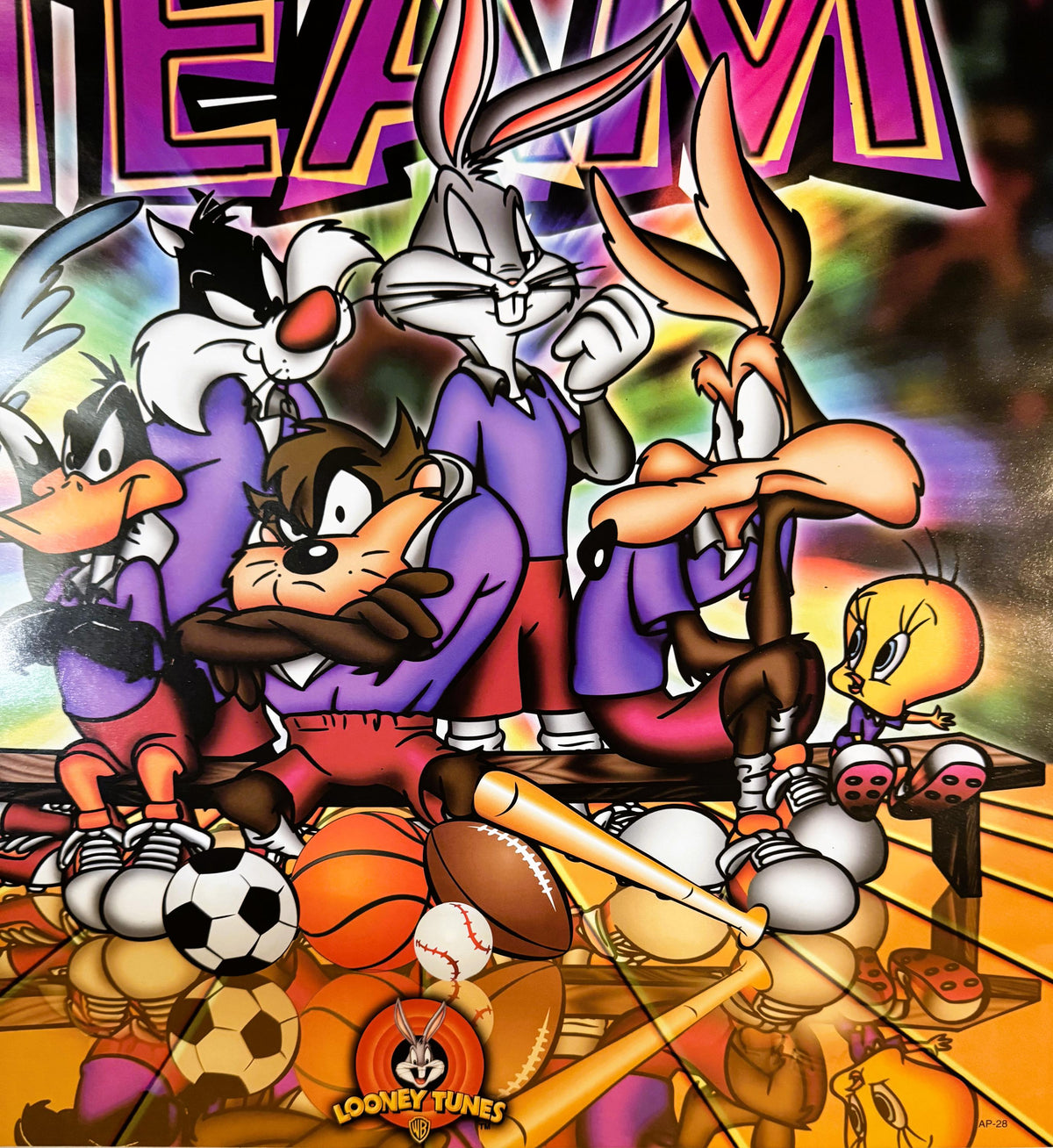 Vintage Retro 1990s Looney Tunes Toon Team Sports Poster Extravaganza