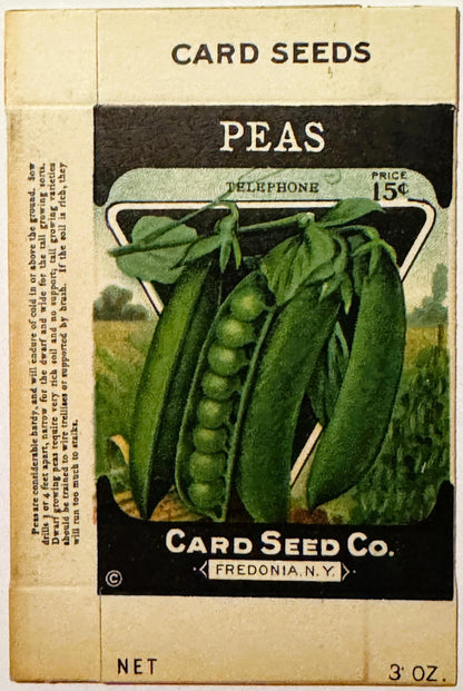 Antique Card Seed Co. Telephone Peas Seed Box 🌱 Fredonia NY, NOS Unassembled, Genesee Valley Litho, 15c