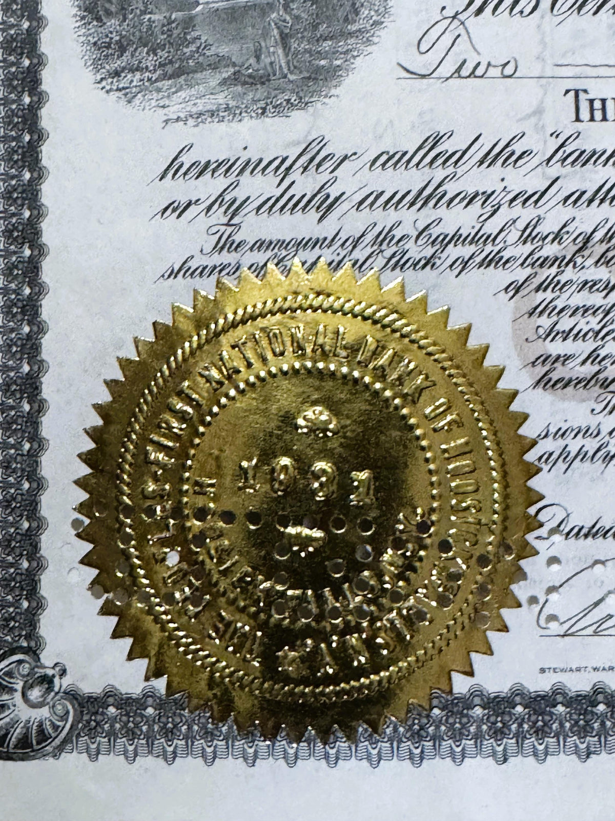Antique 1930s Peoples-First National Bank Stock Certificate 🦅 Hoosick Falls NY